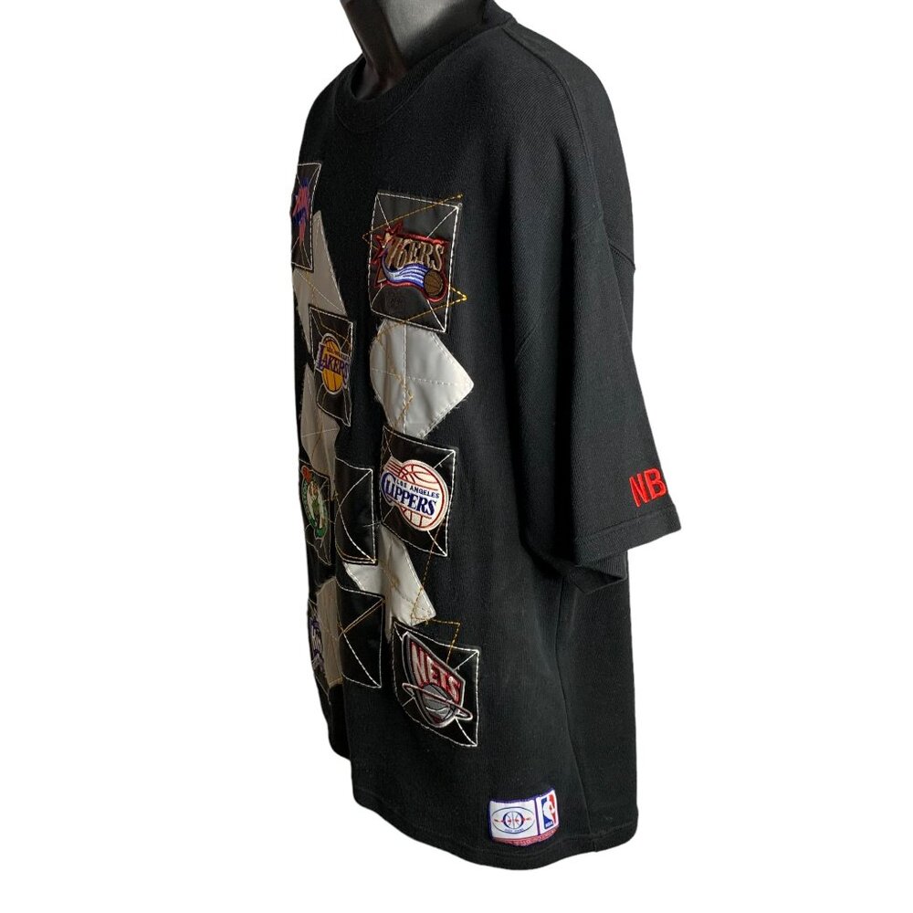 Vintage OUNK NBA Embroidered Shirt XL Black Crewneck Heavy Knit Lakers Clippers - Picture 4 of 8